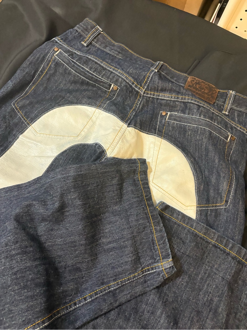 Vintage EVISU Genes Y2K Baggy Jeans White Seagull Size 40 - Picture 14 of 15